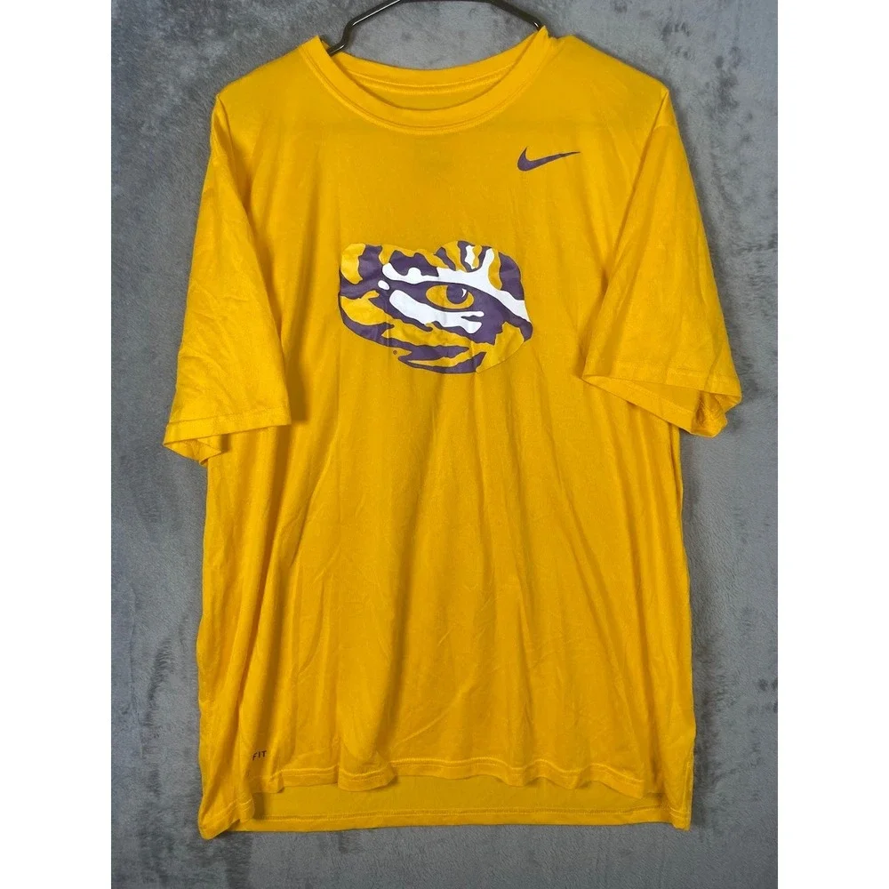 Nike LSU Tigers Dri-FIT Shirt Mens XXL Yellow Purple Tiger Eyes